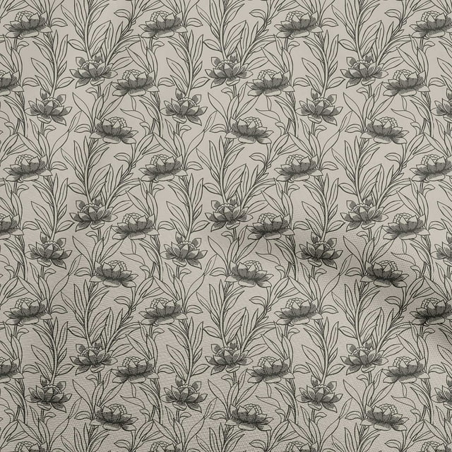 oneOone Viscose Jersey Beige Fabric Floral Line Drawing Sewing Craft Projects Fabric Prints By Yard 60 Inch Wide