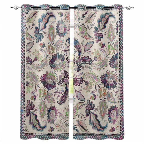 Purple Teal Ethnic Blackout Curtains 84 Inches Long for Bedroom, Boho Modern Geometric Abstract Art Thermal Insulated Room Darkening Black Out Window Curtain Panels Grommet Drapes for Living Room