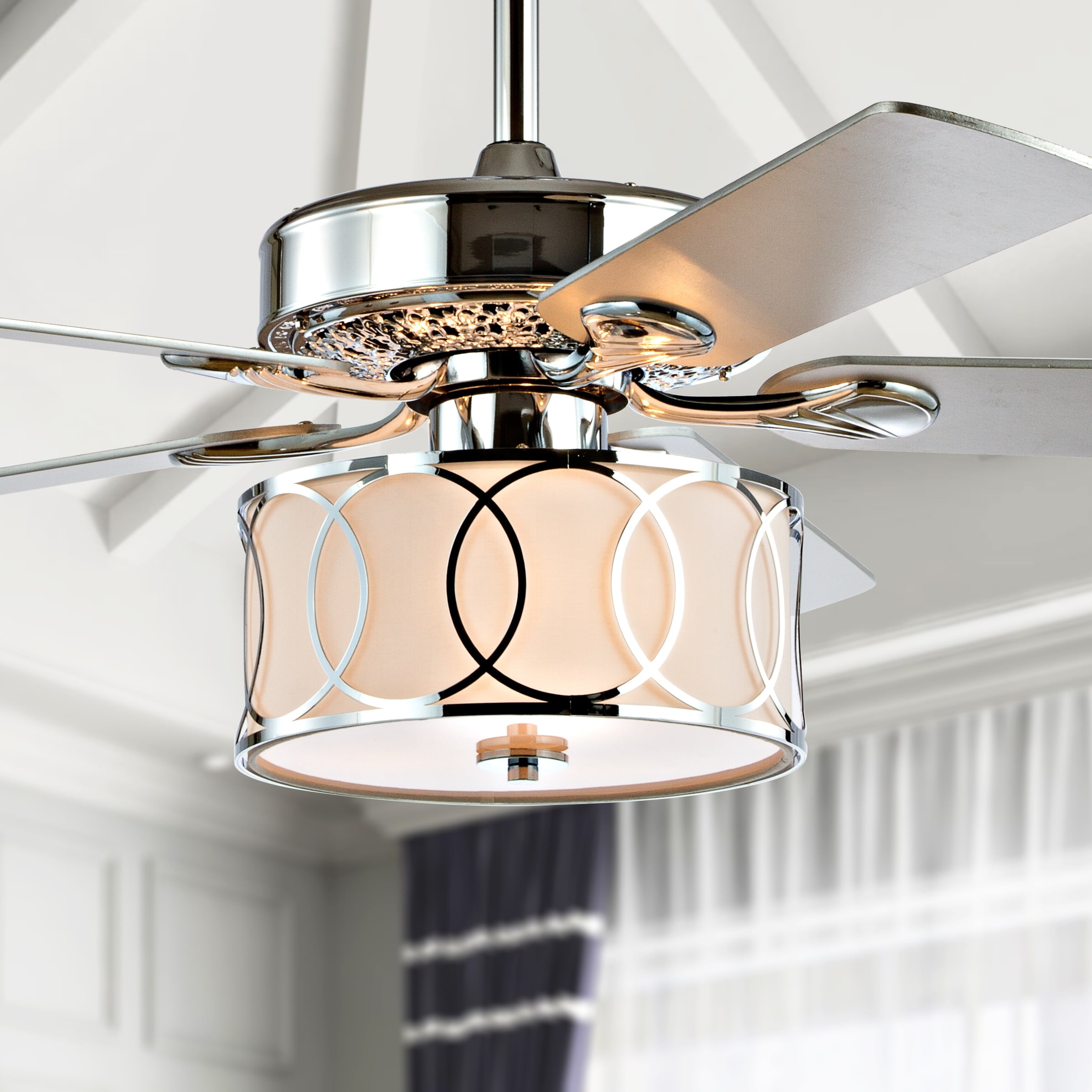 JONATHAN Y Kate 3-Light Transitional Glam Drum Shade Ceiling Fan With Remote, by JONATHAN Y - 52" Chrome - Walmart.com