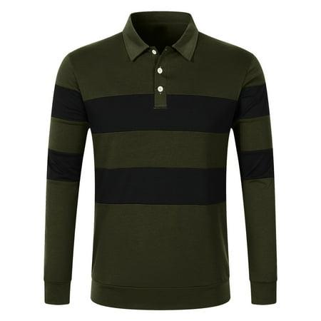 KKBOTIVE Polo Shirts for Men Casual Striped Shirt Button Down Collared Polo Shirt Fashion Fall Spring Clothes Mens Apparel ( Army Green Size: XL )