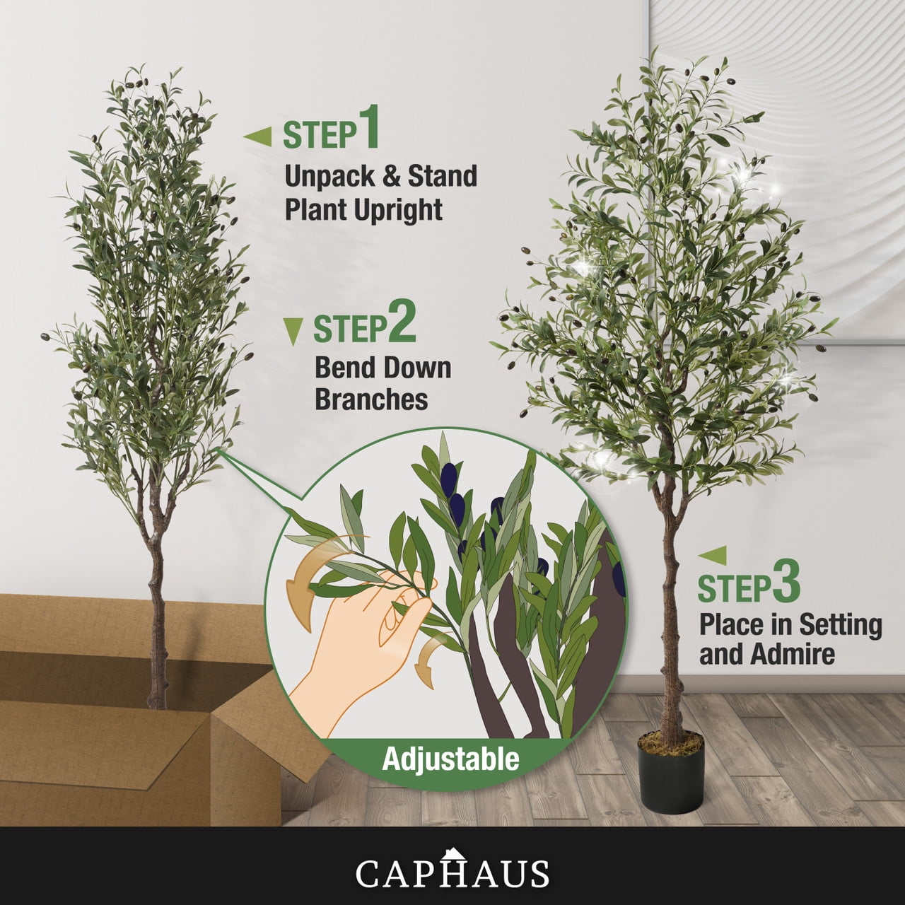 CAPHAUS Artificial Olive Tree, 5 / 6 / 7 Feet Fake Potted Topiary Tree with Dried Moss, Faux Olive Branch and Fruit, Faux Plant in Pot for Indoor Home Office Modern Decoration Gift for Housewarming