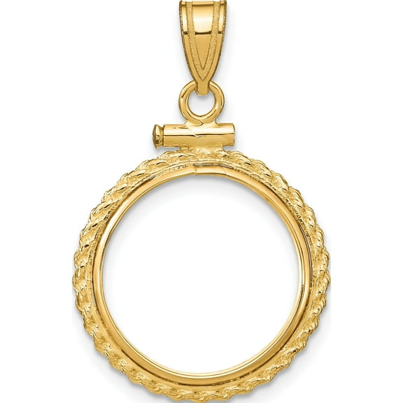 14K Yellow Gold Wideband Distinguished Coin Jewelry 14Ky Polished Casted Rope Screw Top 16.5Mm X 1.35Mm Bezel Pendant - Jbsp