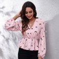 thumbnail image 3 of Lu's Chic Women's Long Sleeve Top Thin Pullovers V Neck Bishop Sleeve Babydoll Lightweight Polyester Pull Over Patterned14 Medium, 3 of 4