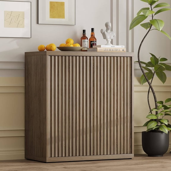 31" Sideboard Cabinet with Storage, Fluted Design, Adjustable Shelves, Modern Wood Credenza for Entryway, Kitchen, Living Room, or Hallway, Brown