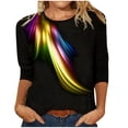 thumbnail image 2 of ZZwxWA Women Tops Long Sleeve Dressy Casual- Summer 3/4 Sleeve T Shirt 3D Digital Pattern Top for Womens Three Quarter Sleeve Pullover Round Neck Tee Blouse Female Autumn, 2 of 6