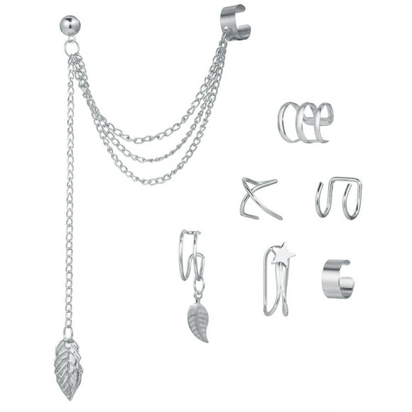 yievot Ear Clip Set 7-piece Set Of Creative Personality Double Cartilage U-shaped Ear Studs Jewelry Silver