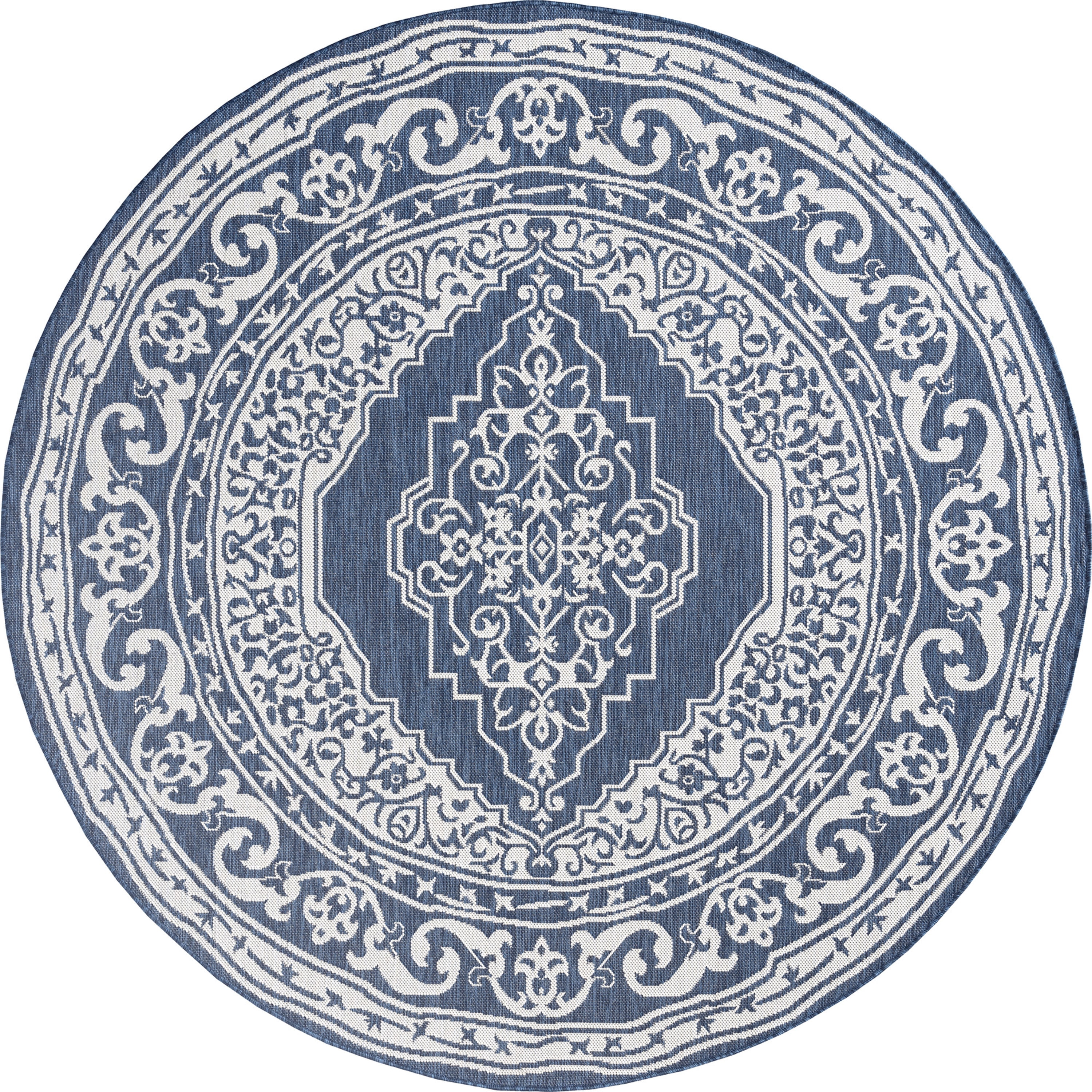 8ft Round Water Resistant, Large Indoor Outdoor Rugs for Patios, Front Door Entry, Entryway, Deck, Porch, Balcony | Outside Area Rug for Patio | Navy, Floral | Size: 7'11'' Round