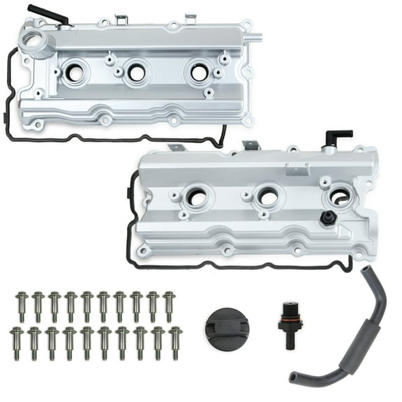 MITZONE Upgrade VQ35DE Left and Right Aluminum Valve Cover with Tube Compatible with Infiniti G35 M35 FX35 for Nissan 350Z 2003-2008 3.5L V6 Replace 13264-AM600 13264-AM610 White