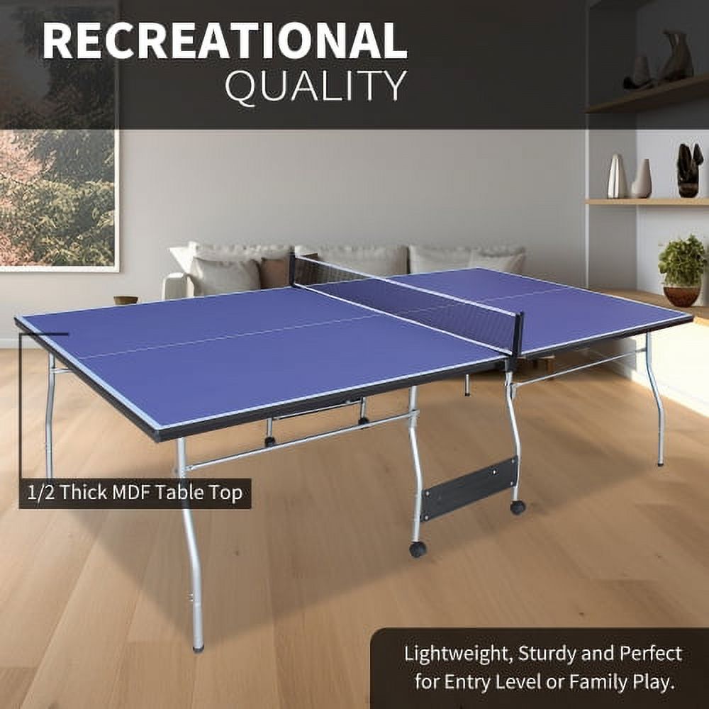 ACETEK 8FT Mid-Size,with Net,2 Table Tennis Paddles and 3 Balls,Table Tennis Table Foldable & Portable Ping Pong Table Set for Indoor & Outdoor Games