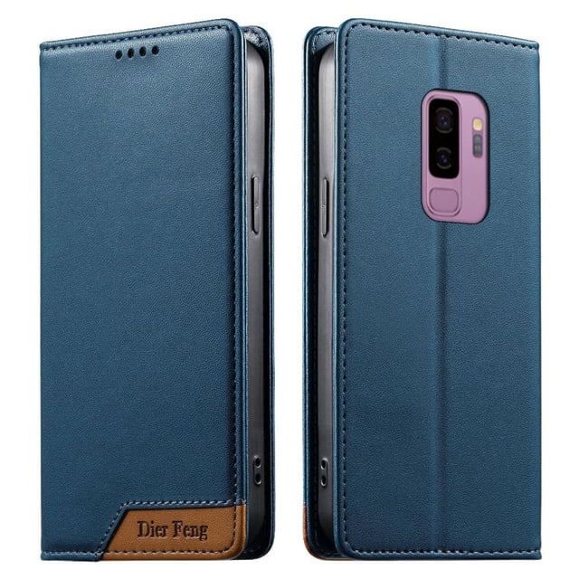Funda Tipo Cartera de Cuero Sintético para Samsung Galaxy S9 Plus Bloqueo RFID, con Ranuras para Tarjetas y Bolsillo para Efectivo, Cierre Magnético Fuerte Azul