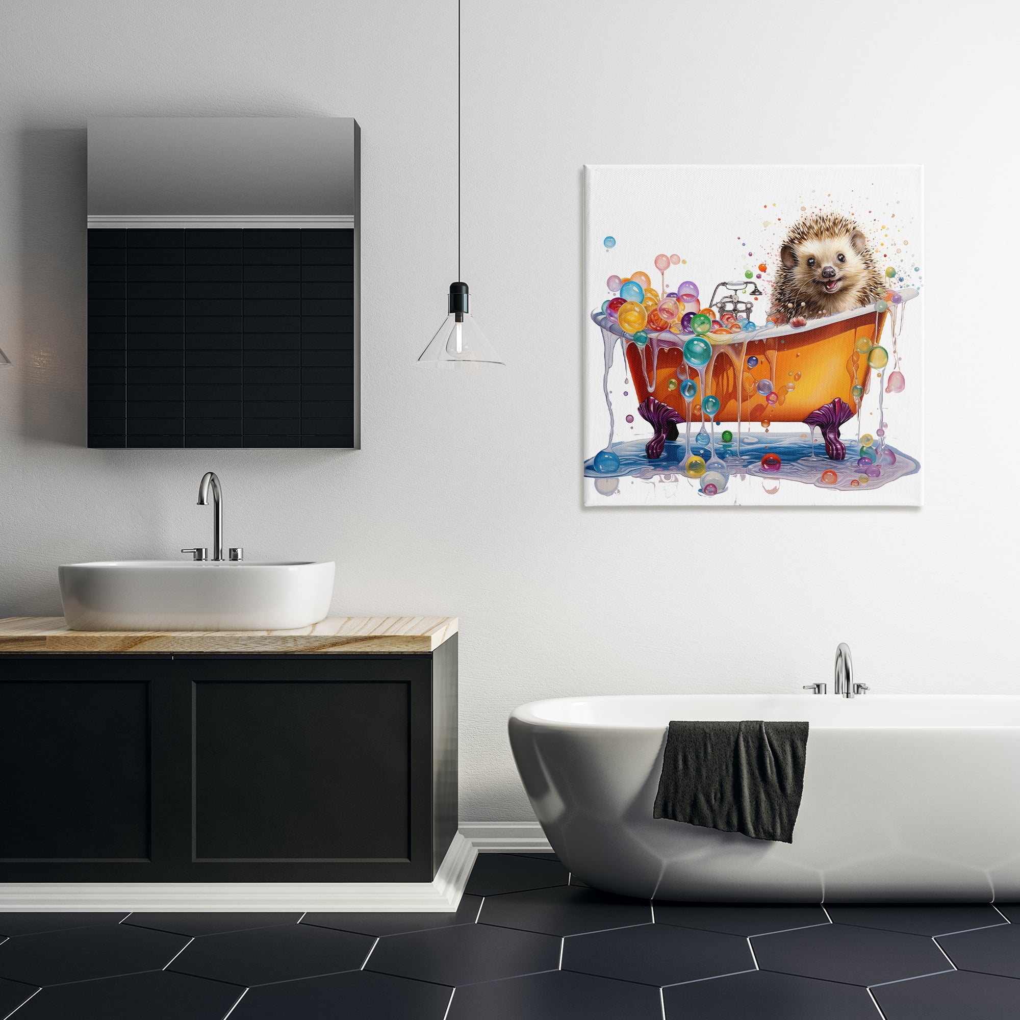 Stupell Industries - Süßer Waschbär In Der Wanne Als Wandbild Fürs Badezimmer, Grauer Rahmen 11x14 Zoll