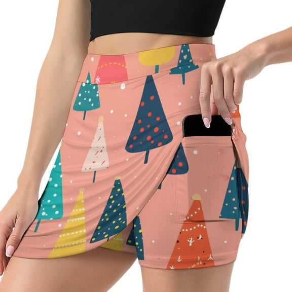 Snowman Christmas Tree Elk Tennis Skirt, Short Skirt, Mini Summer Fitness Running Shorts with Pockets