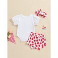 thumbnail image 4 of Musuos Baby Girls First Birthday Sweet Outfits 6M 12M 18M Strawberry Print Short Sleeve Romper and Elastic Shorts Headband 3 Piece Summer Clothes, 4 of 10