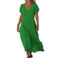 thumbnail image 1 of Mujeres Vestido Casual Manga Corta Cuello en V con Detalle de Cierre para el Uso en el Hogar, Cómoda Mezcla de Poliéster Spandex Señoras Vestir Ropa, 1 of 6