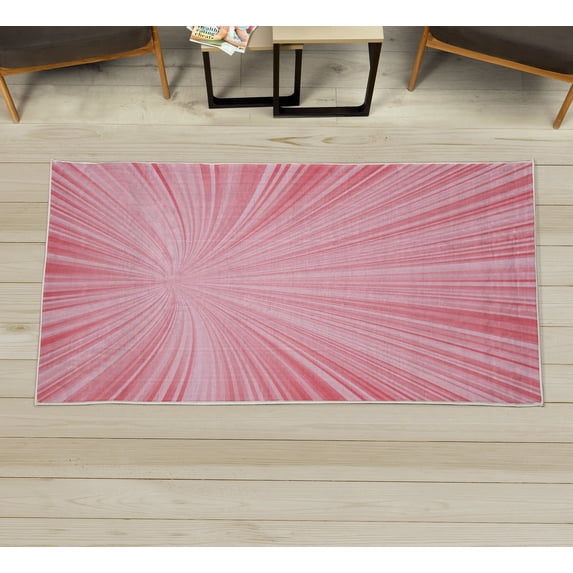 Abstract Art Decorative Rug, Vortex Design with Fireworks Celebration Inspired Concentric Stripes, Quality Carpet for Bedroom Dorm and Living Room, 6 Sizes, Coral Rose, by Ambesonne