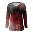 thumbnail image 4 of Razzly Women's Halloween Stain Print Long Sleeve V Neck T-Shirt Gothic Casual Comfortable Top for Fall Summer Party(Red,S), 4 of 4