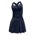 thumbnail image 6 of QURATI Swimwear Crisscross Back Sleeveless Swimsuit: Front Ruched Waist Resort & Pool Swimwear Black L, 6 of 9