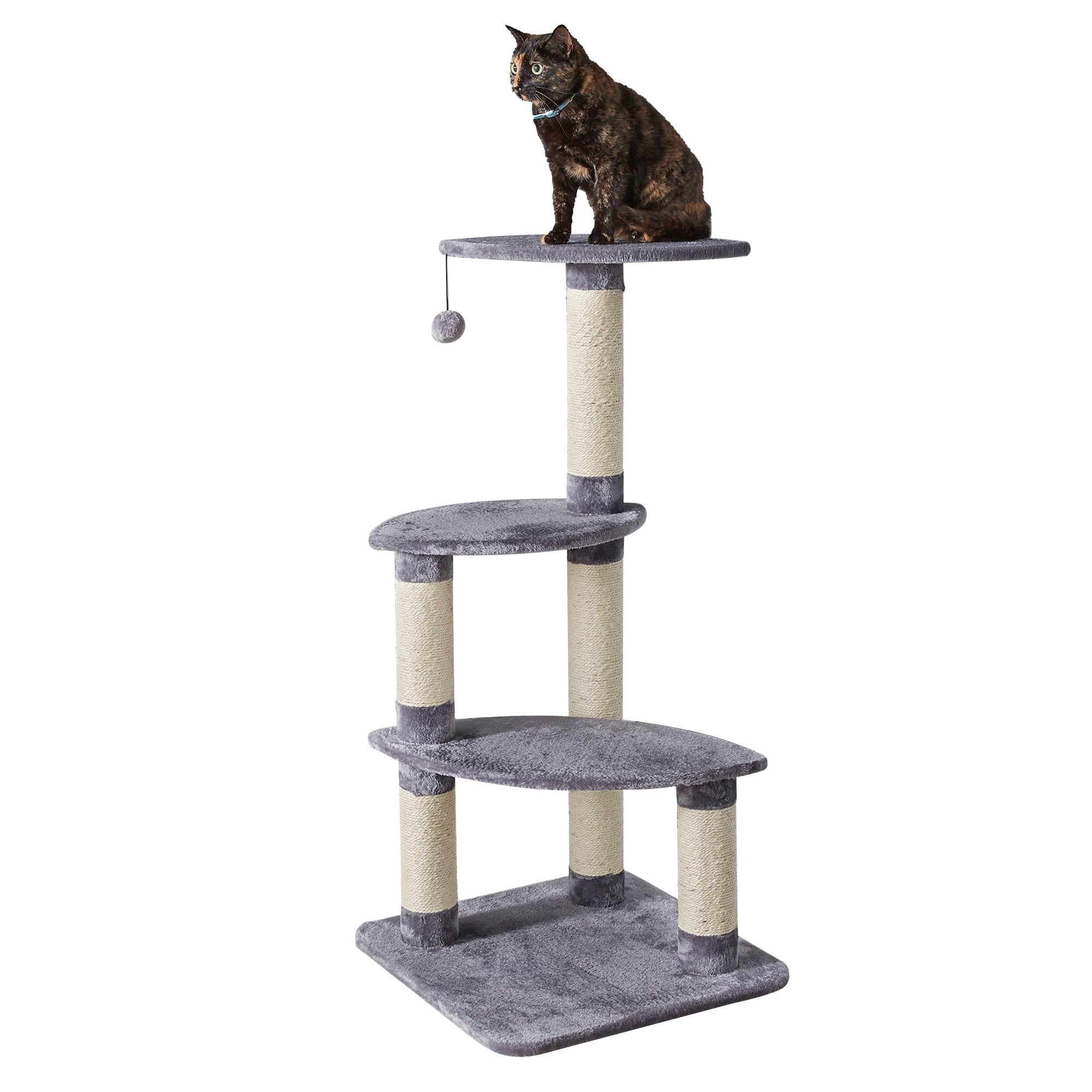 Two by Two Cat Scratching Pads Plush Grey Cat Tower with 3 Sisal Scratching Columns
