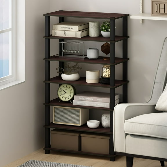 Furinno Turn-S-Tube 4-Tier Multipurpose Standing Shelves, Dark Cherry/Black, Set of 2