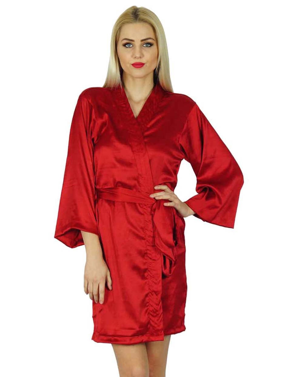 Women's Short Satin Wedding Robe - Bride & Bridesmaid Kimono With Gold Glitter & Rhinestone, Perfect For Getting Ready Photos (Multiple Sizes)
