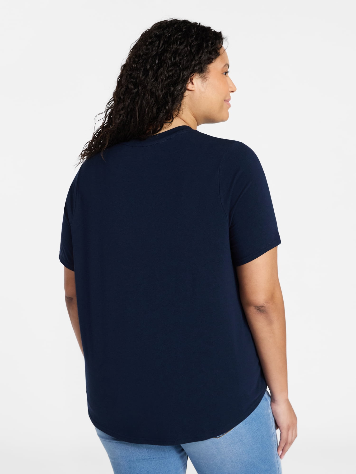 Terra & Sky Women's Plus Size V-Neck Tee with Short Sleeves, Size 0X-5X