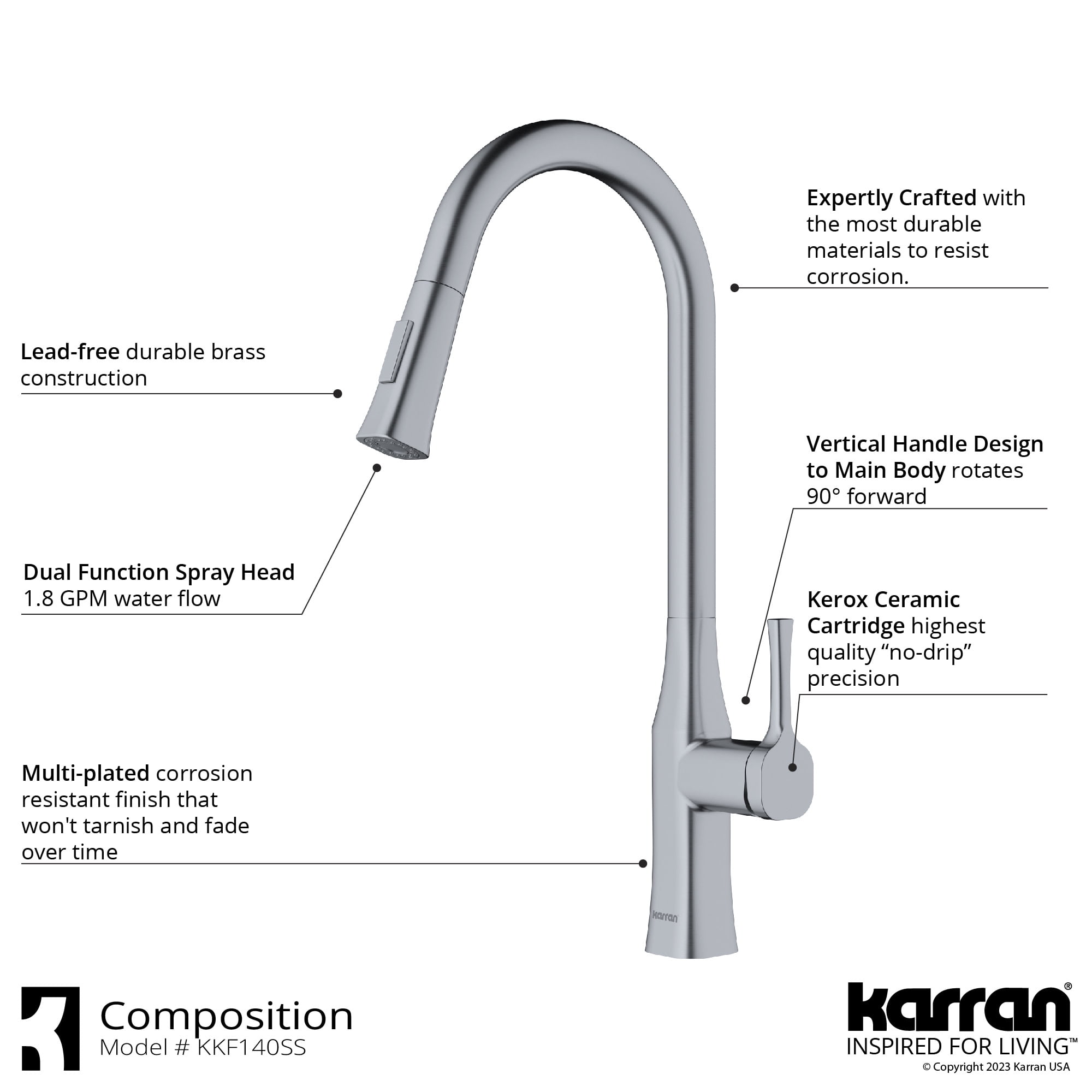 Karran Standerton KKF140 Single Handle Pull-Down Sprayer Kitchen Faucet in Chrome
