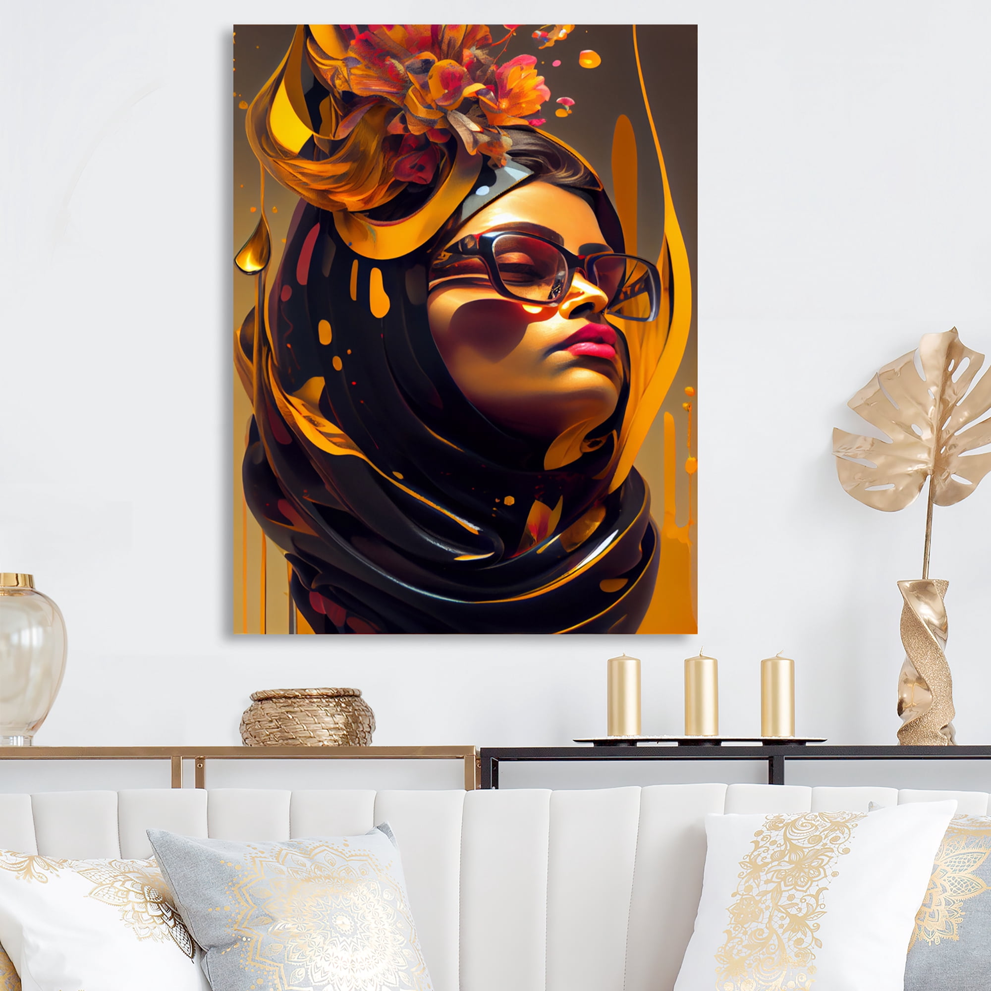 Designart Stylish Arabic Woman With Floral Hijab VI Canvas Wall Art