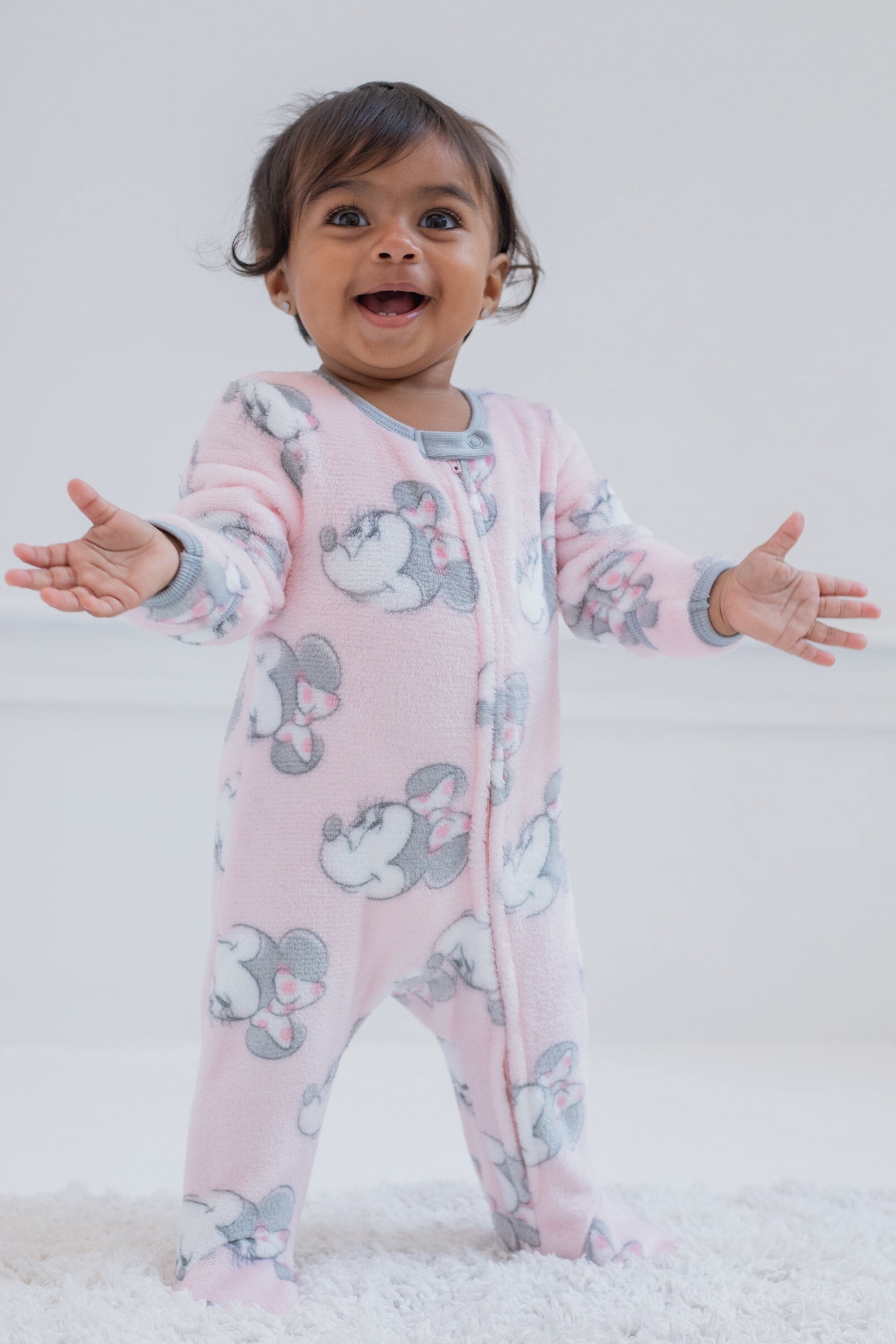 Disney Minnie Mouse Newborn Baby Girls Fleece 2 Pack Zip Up Coveralls Newborn