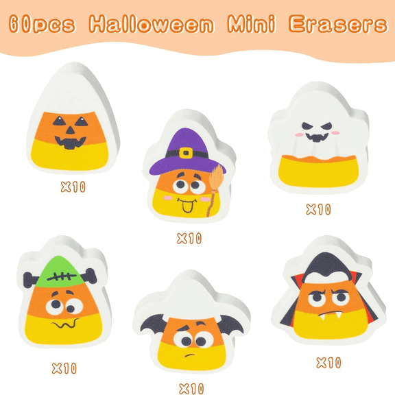 Laffact 60pcs Candy Shape Mini Erasers for Halloween Party,Novelty Candy Pencil Erasers for Teaching Rewards Stationery Gift