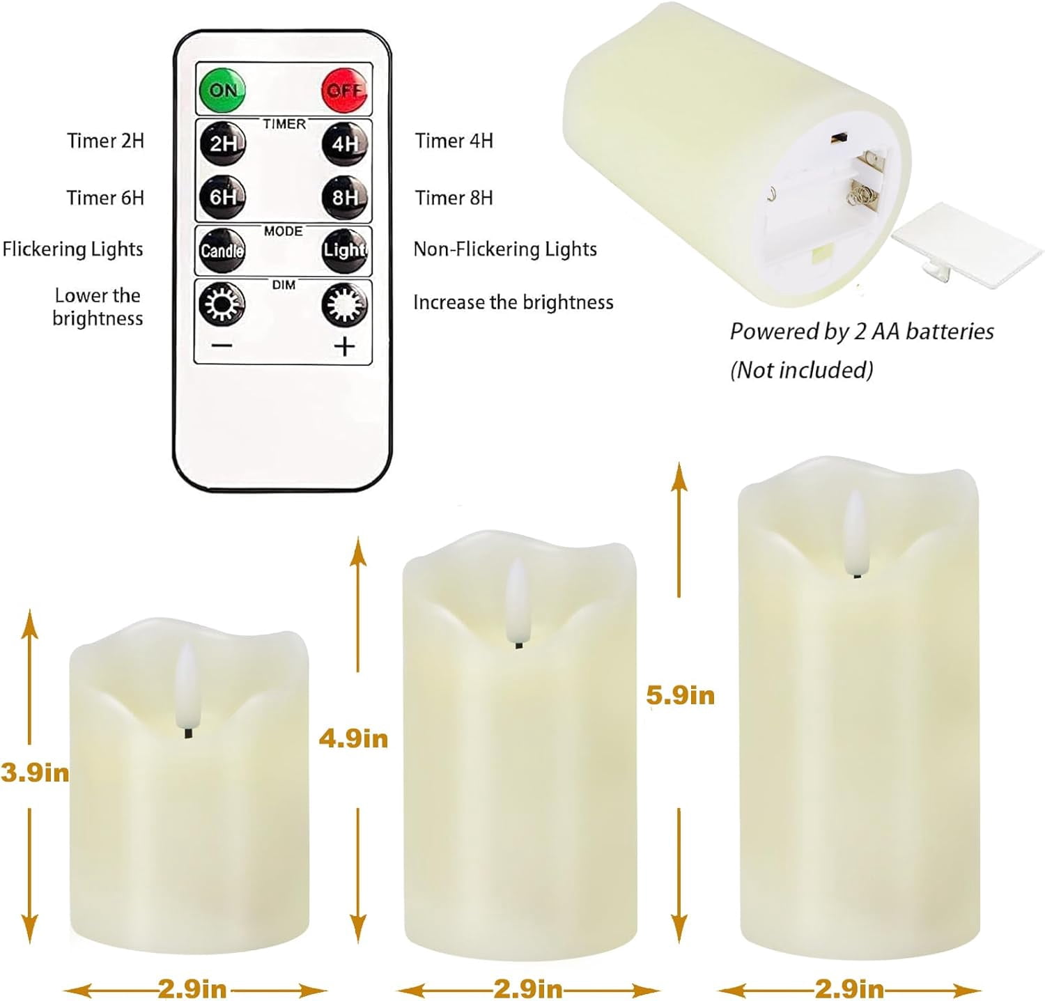 Flameless Candles Lights, Set of 3 Flickering LED Candles with Remote & Timer, Dimmable Electric Pillar Candles Battery Operated, Real Wax Candles for Home Wedding Christmas Decor