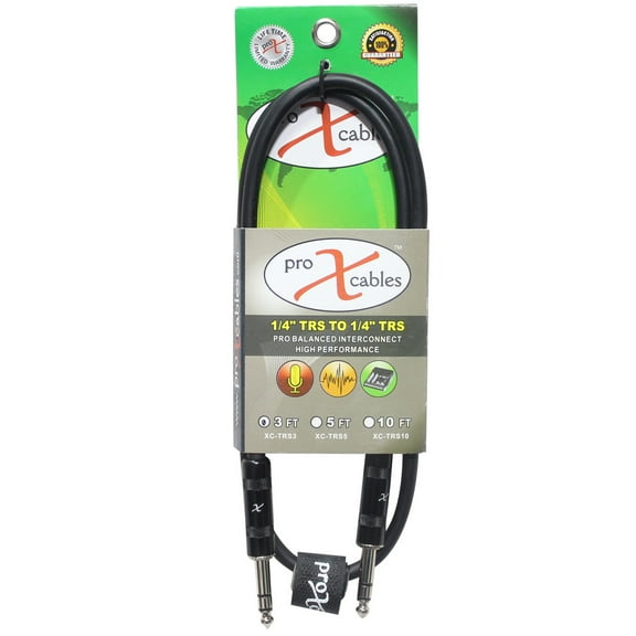 ProX XC-TRS03 3' 1/4" TRS-M to 1/4" TRS-M Balanced High Performance Audio Cable