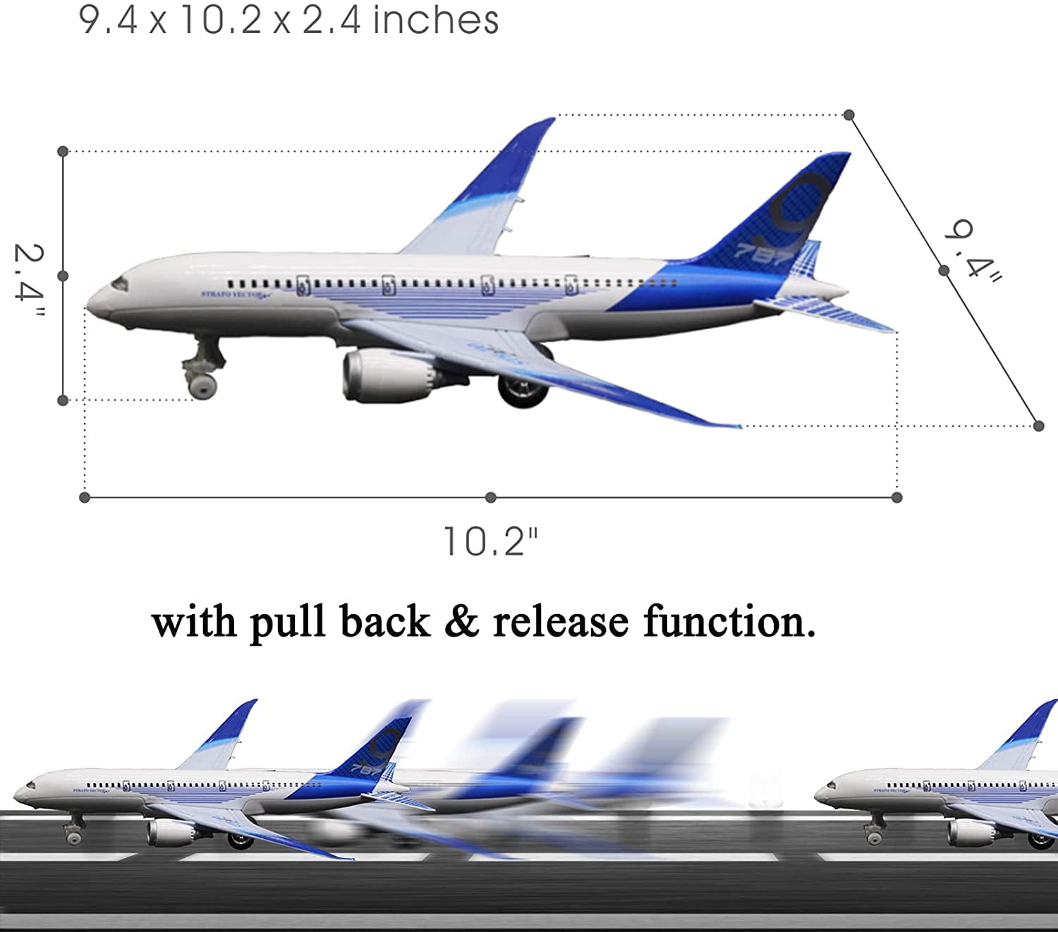 TYMZDYN 1 Pack Airplane Toys Bump and Go Airlines Die Cast Metal Model Plane Toy with Lights and Sounds for Kids Blue