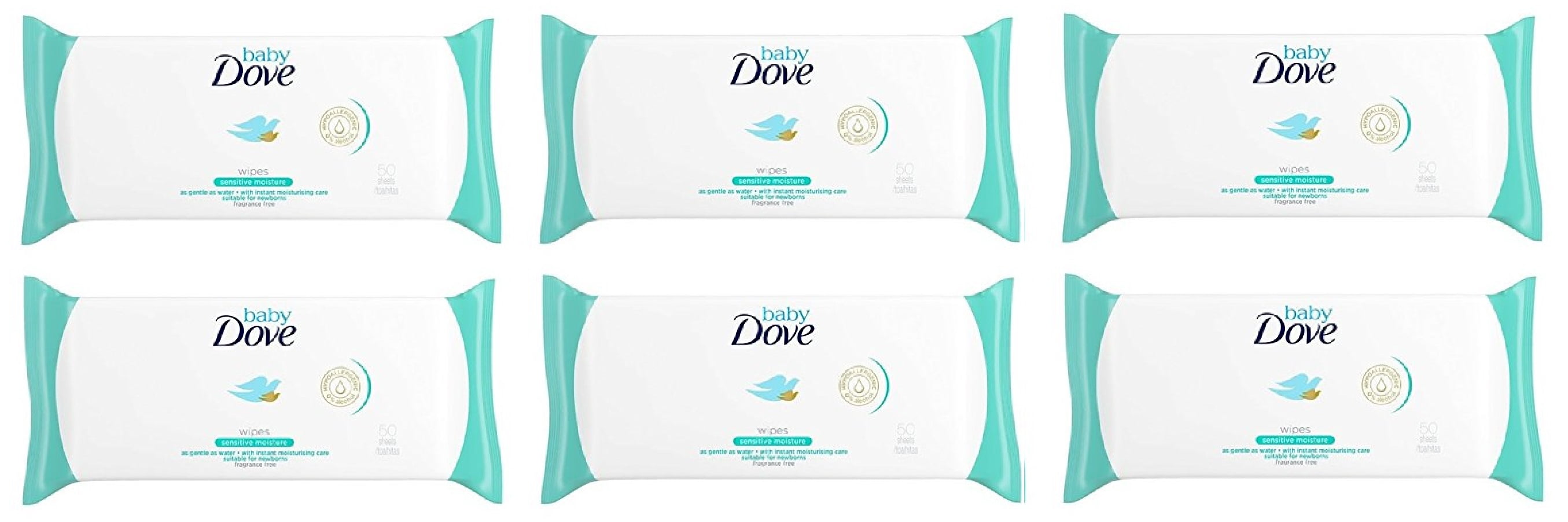 Dove Baby Wipes, Fragrance Free, Sensitive Moisture, As Gentle As Water, Suitable for Newborns, 50 Ct (Pack of 6) + Yes to Coconuts Moisturizing Single Use Mask