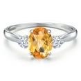 thumbnail image 3 of Gem Stone King 10K White Gold Yellow Citrine and White Zirconia 3-Stone Ring for Women | 1.47 Cttw | Oval Checkerboard 8X6MM | Gemstone November Birthstone | Size 9, 3 of 6