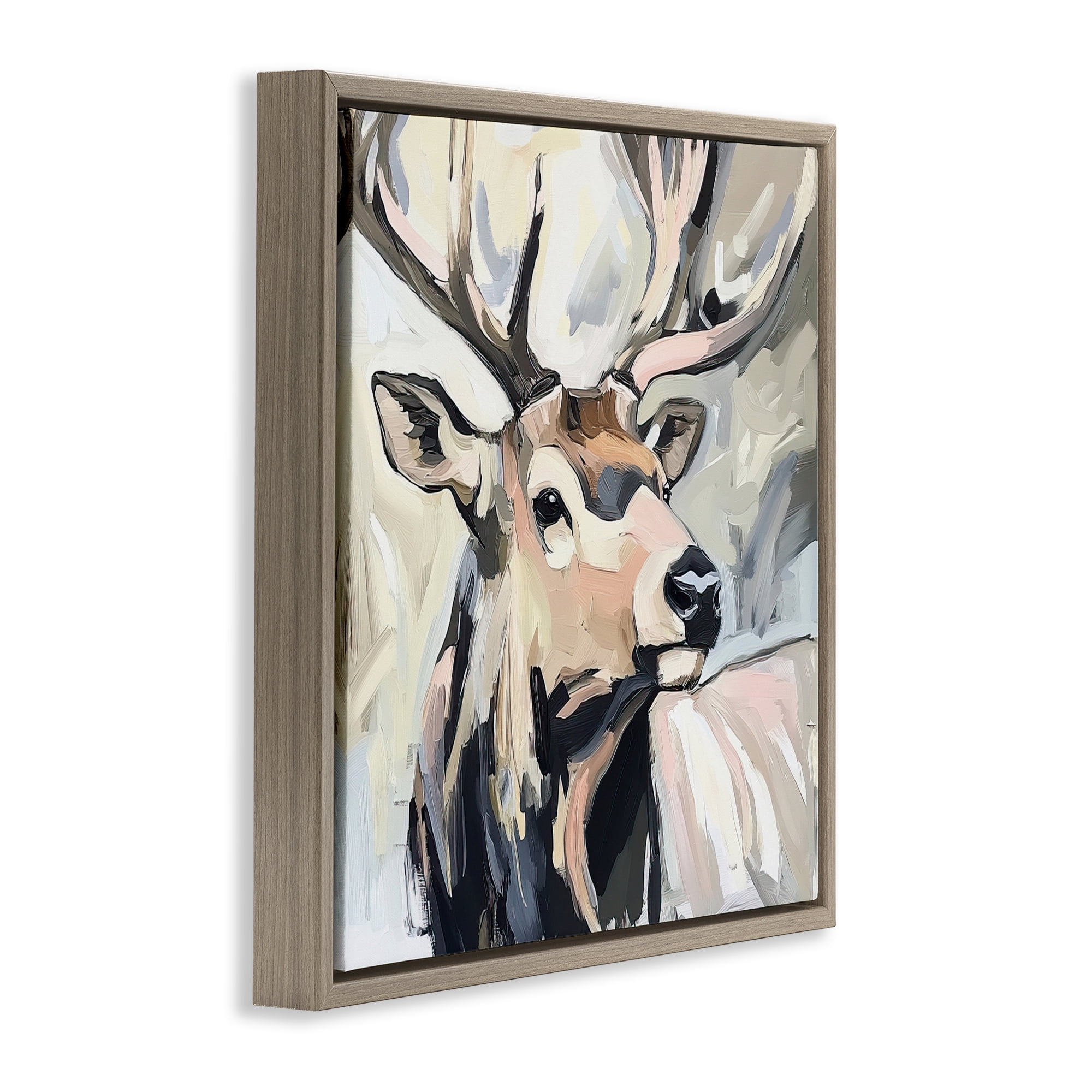 Stupell Industries Neutral Bull Elk Portrait Brown Framed Floater Canvas Wall Art, design by Tina LeCour