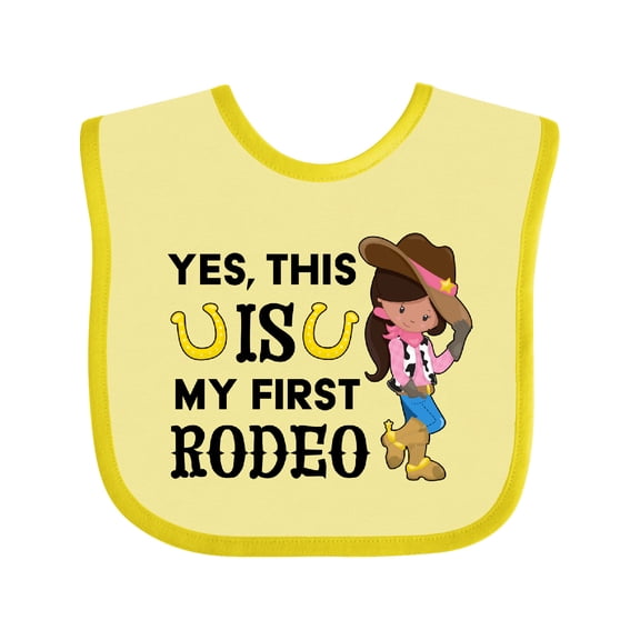 Inktastic Yes, This is My First Rodeo- Cowgirl in Hat and Boots Girls Baby Bib