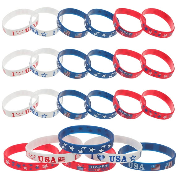 PAMINGONO 36-Piece Assorted Color Silicone Bracelets for Independence Day July 4th Celebration Party Wristbands