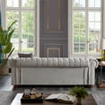 thumbnail image 4 of 88.5" Linen Fabric Chesterfield Sofa, Button Tufted 3 Seater Sofa Couch with Scroll Arms and Nailhead Trims, Accent Large Sofa with Padded Seat Cushions and Back, for Living Room Bedroom, Light Grey, 4 of 9