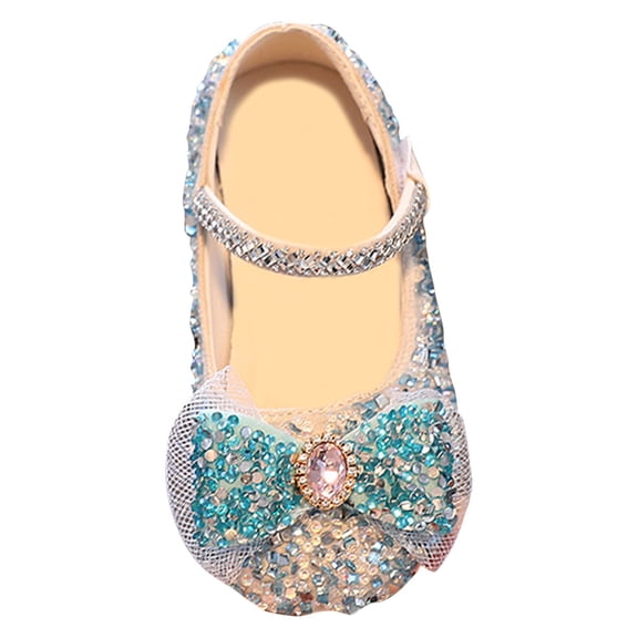 TOWED22 Big Little Girls Dress Shoes Girls Low Heel Shoes PU Dress Shoes for Wedding Kids Girls Mary Jane Shoes(Blue,7.5)