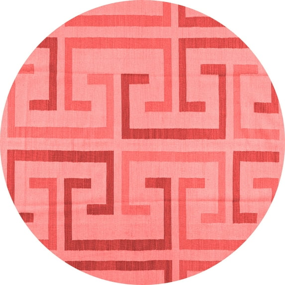 Ahgly Company Indoor Round Abstract Red Contemporary Area Rugs, 8' Round