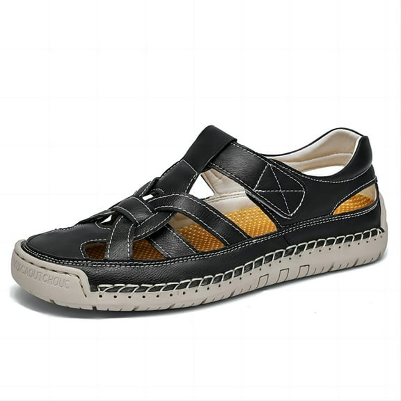 Women's Casual Summer Sandals Outdoor Comfort Closed Toe Beach Adjustable Lightweight Hollow Walking Soft Flat Shoes Black 7.5 US