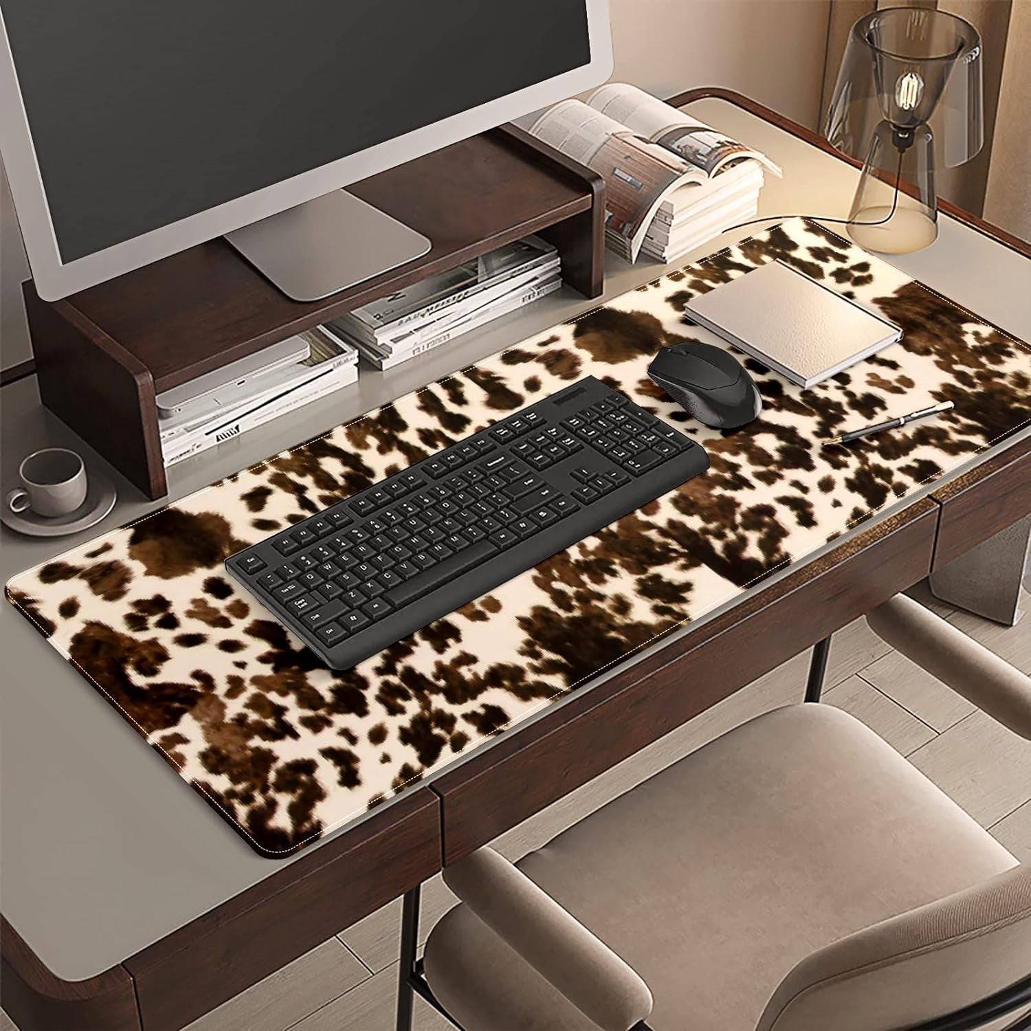 Brown Western Cow Print Desk Mat, Desk Accessory, Cute Workspace, Trendy Workspace, Trendy, 35.4x15.7in Large Gaming Mouse Pad, Cute Desk Topper, Pretty Desk Pad