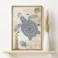 thumbnail image 2 of PixonSign Framed Canvas Print Wall Art Sea Turtle, Clam and Lighthouse Animals Ocean Illustrations Modern Art Nautical Relax/Calm Blue Duotone for Living Room, Bedroom, Office - 24"x36" Natural, 2 of 5