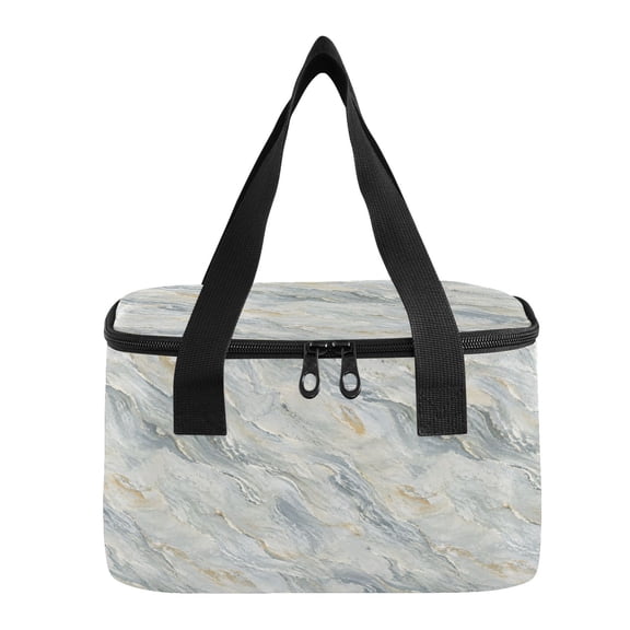 6L Insulated Lunch Bag Square Handheld Cooler Tote Gray Gold Marble Wave Reusable Thermal Bag with Polyester & Aluminum Lining for Work Picnic Travel