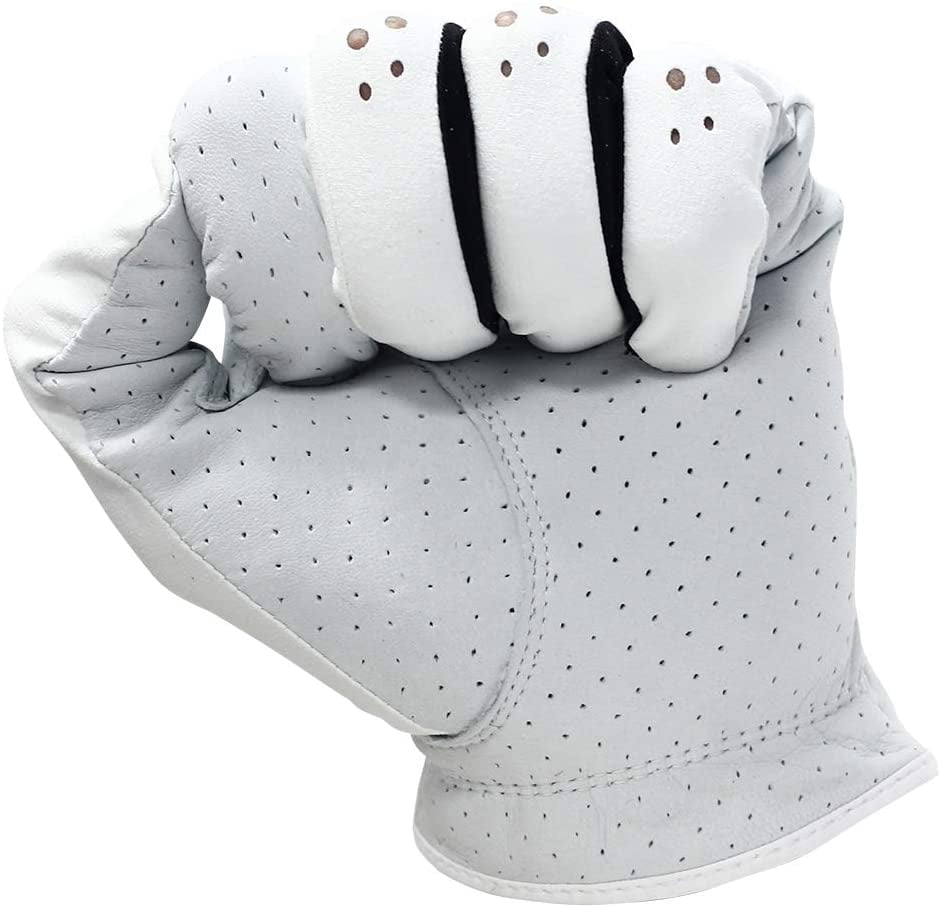 Majek Golf Mens Pro Tour White Cabretta Leather Golf Gloves Comfort Fit Breathable Ventilation for Maximum Feel - 6 Pack (XX Large, Wears on Left Hand)
