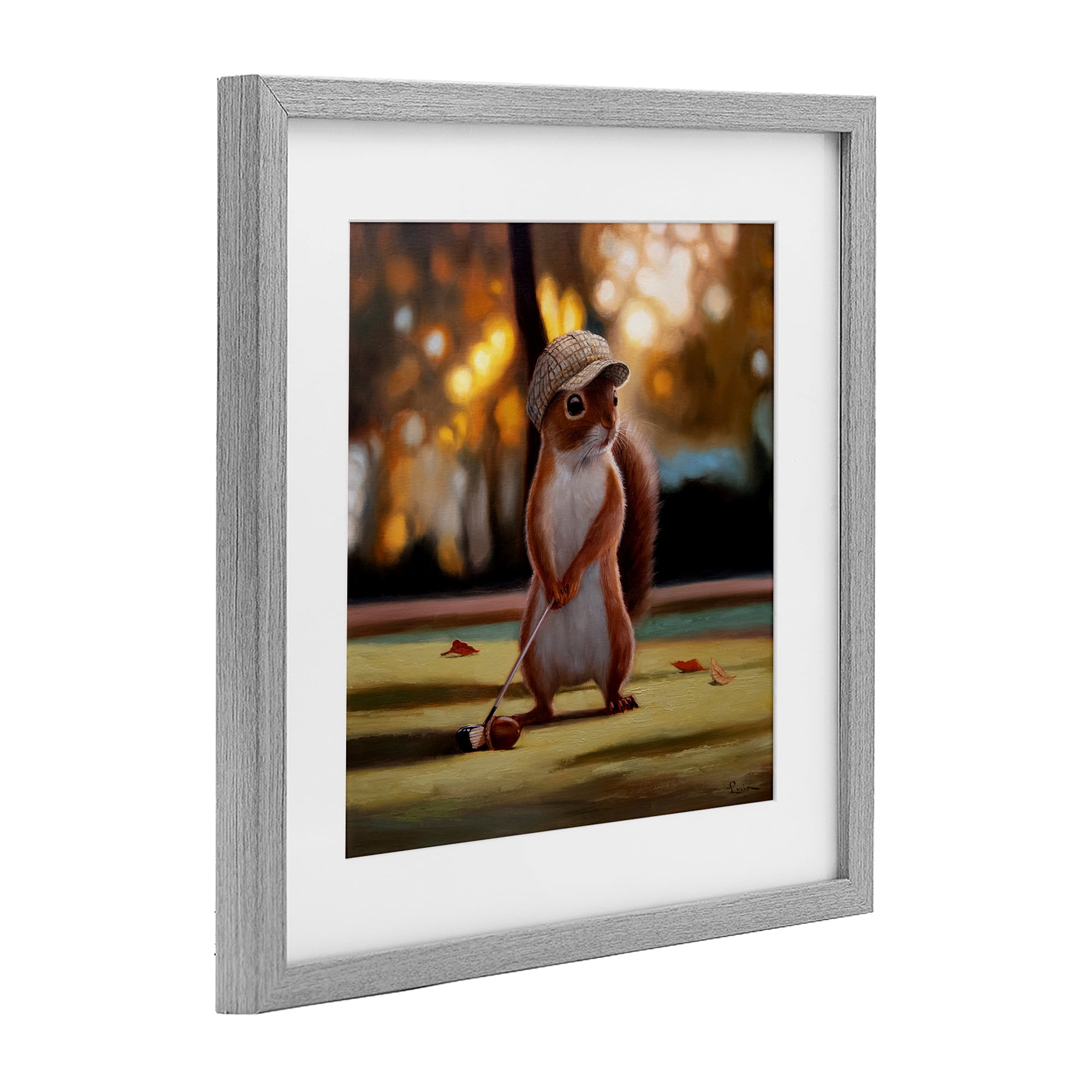 Stupell Industries Golf Nut Squirrel Gray Framed Print Under Glass, design by Lucia Heffernan