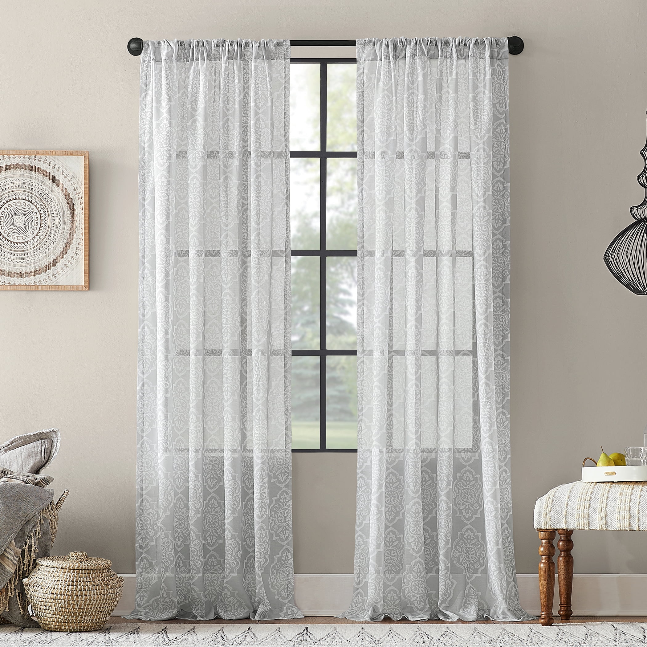 54" x 95" Archaeo Textured Cotton Blend Sheer Curtain Gray 