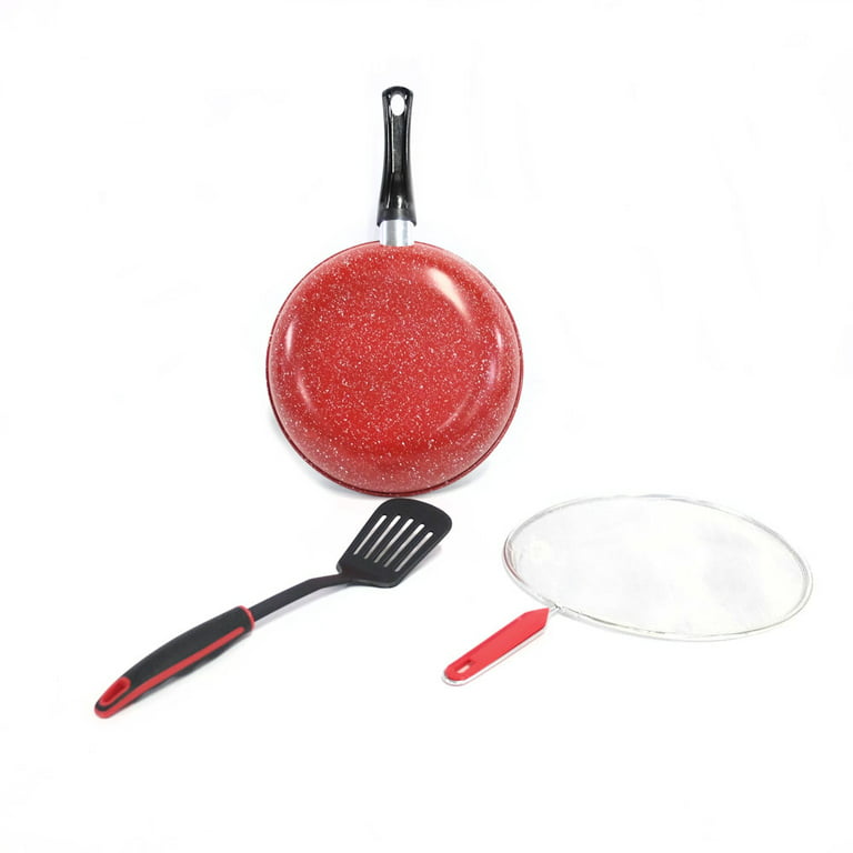 Smart Home 10 inch Non-Stick Fry Pan Red with Spatula and Splatter Shield
