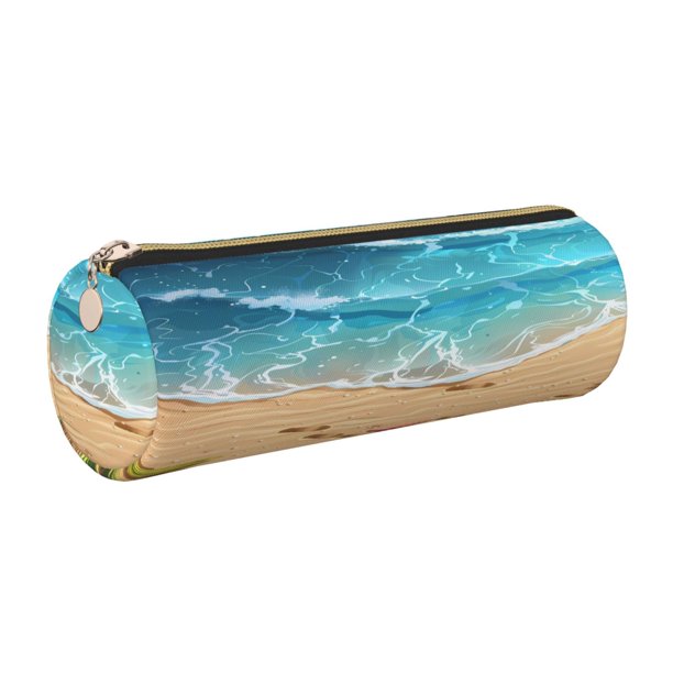 Disketp Tropical Beach With Starfish Estuche Organizador de Lápices de Cuero, Estuche de Oficina con Cremallera para Bolígrafo y Lápiz