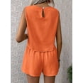 thumbnail image 4 of Womens 2 Piece Summer Linen Outfits Short Sets Round Neck Sleeveless Tank Top Elastic High Waisted Shorts Orange Red M, 4 of 8